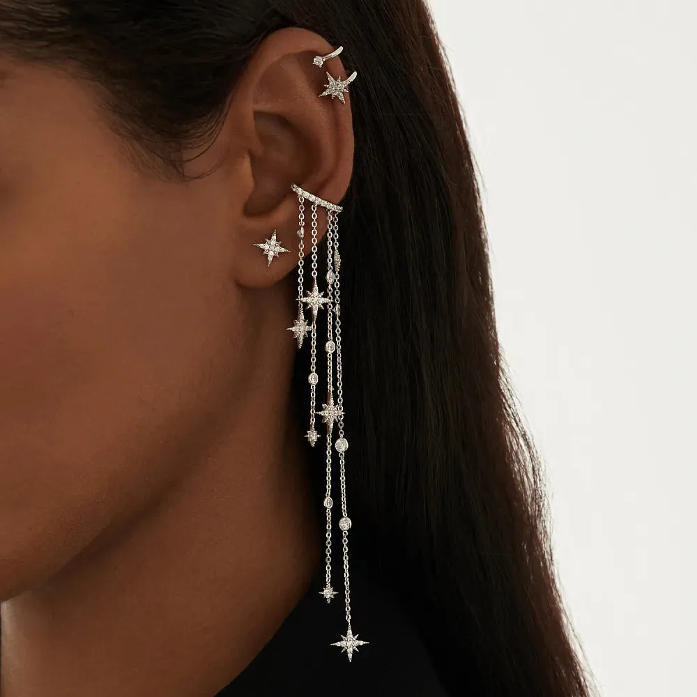 Starfall Pave Cuff Crystal Chain Earring