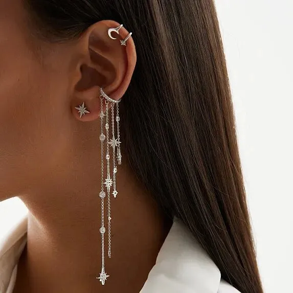 Starfall Pave Cuff Crystal Chain Earring