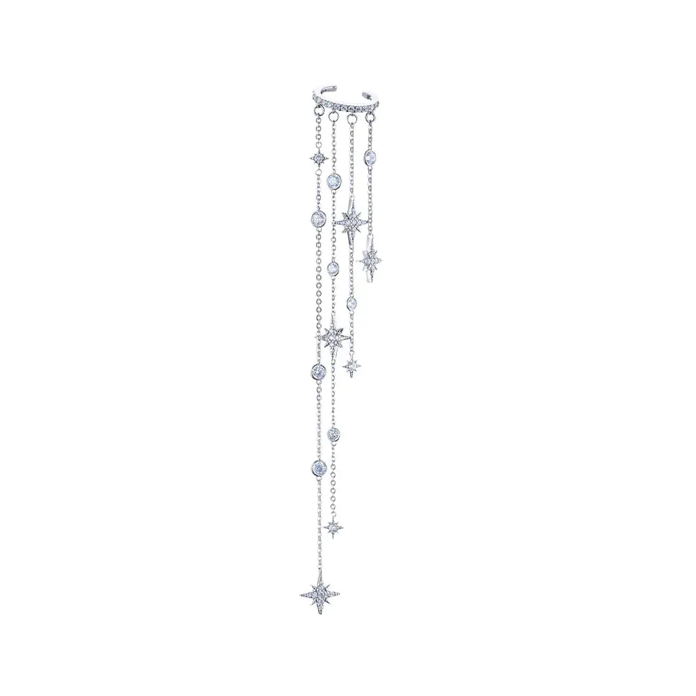 Starfall Pave Cuff Crystal Chain Earring