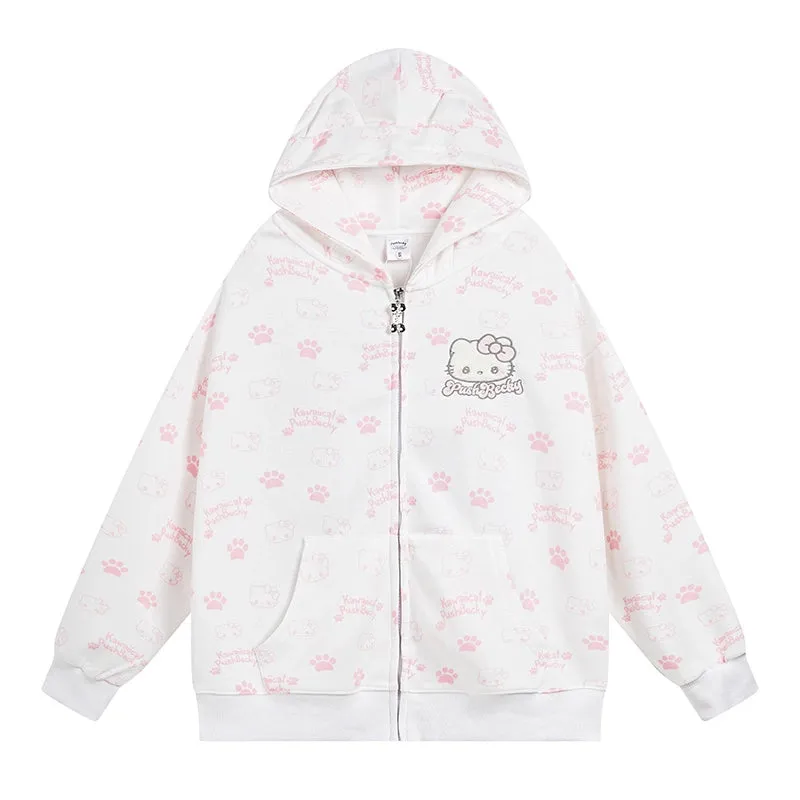 Sweet Japanese Style Hello Kitty Printed Hooded Sweatshirt