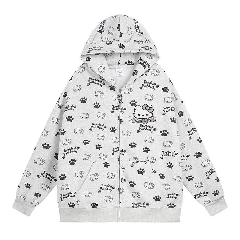 Sweet Japanese Style Hello Kitty Printed Hooded Sweatshirt