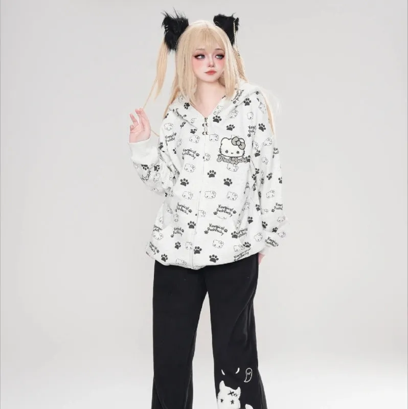 Sweet Japanese Style Hello Kitty Printed Hooded Sweatshirt
