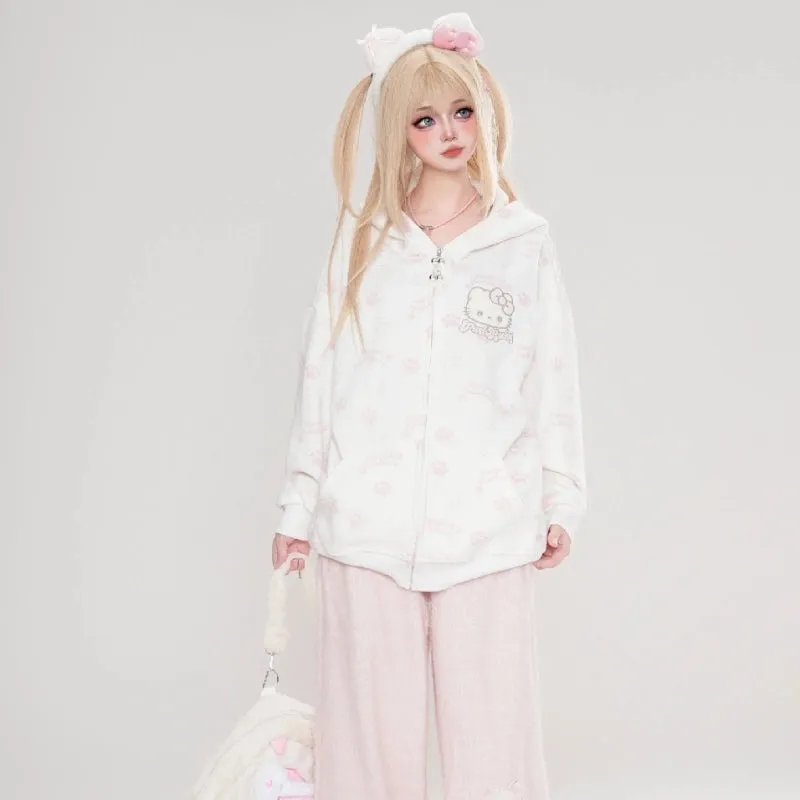 Sweet Japanese Style Hello Kitty Printed Hooded Sweatshirt