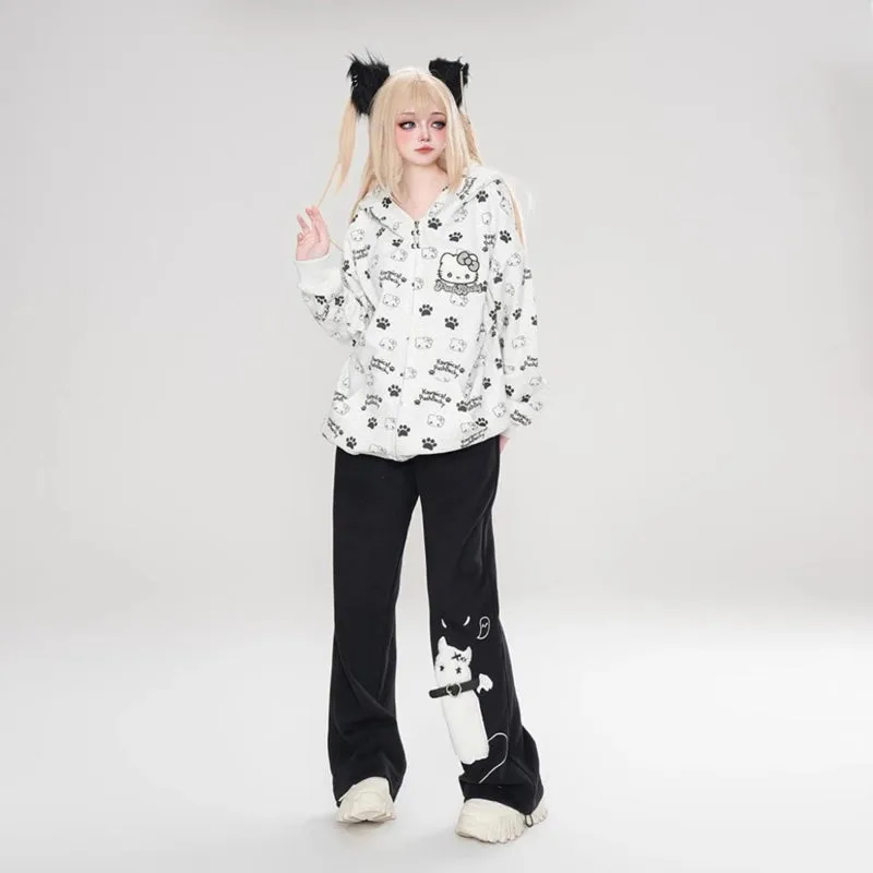 Sweet Japanese Style Hello Kitty Printed Hooded Sweatshirt
