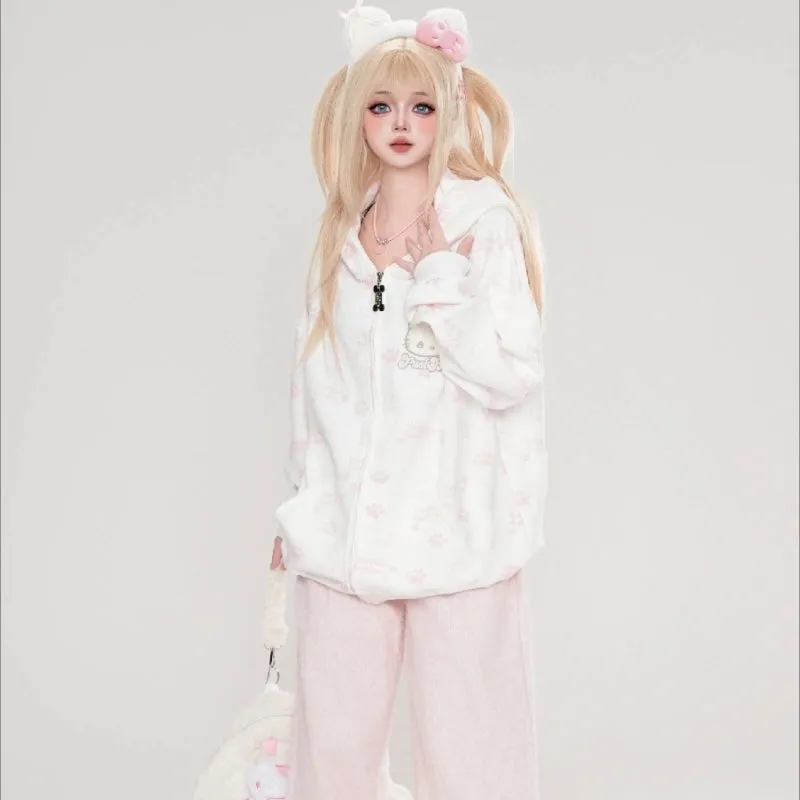Sweet Japanese Style Hello Kitty Printed Hooded Sweatshirt
