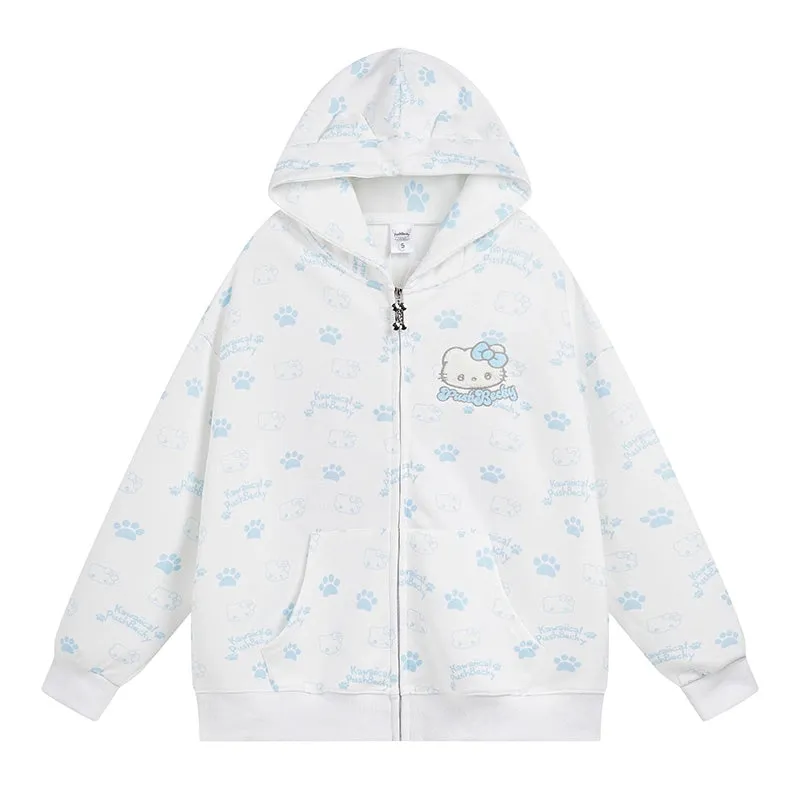 Sweet Japanese Style Hello Kitty Printed Hooded Sweatshirt