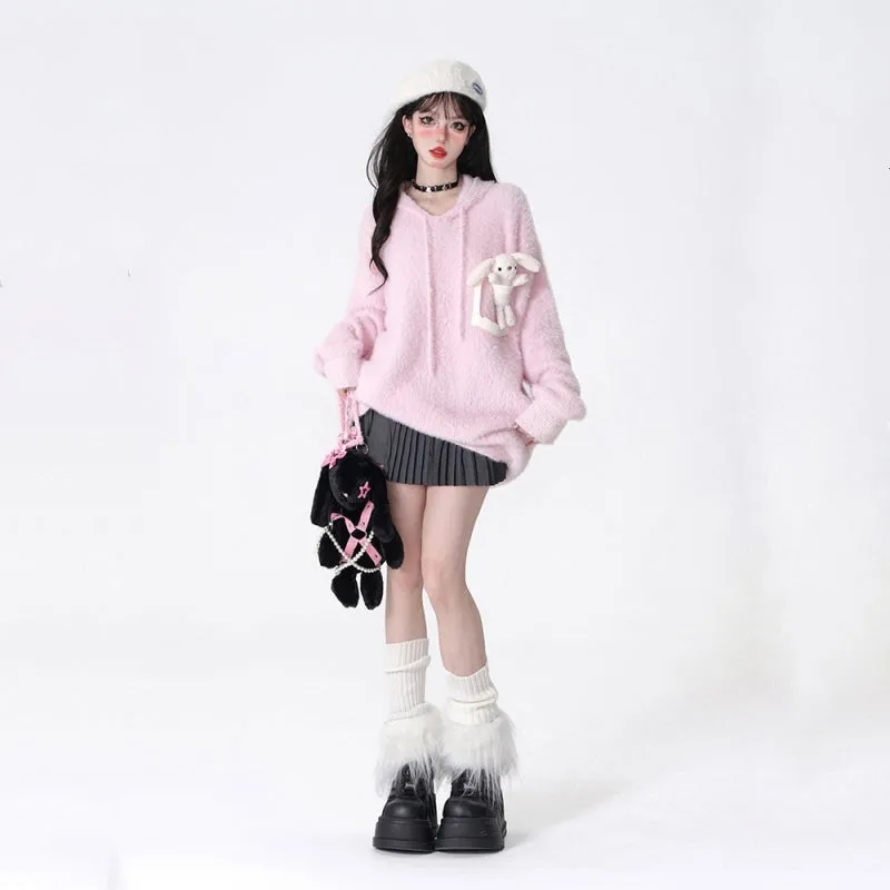Sweet Lazy Style Pink Hooded Sweater