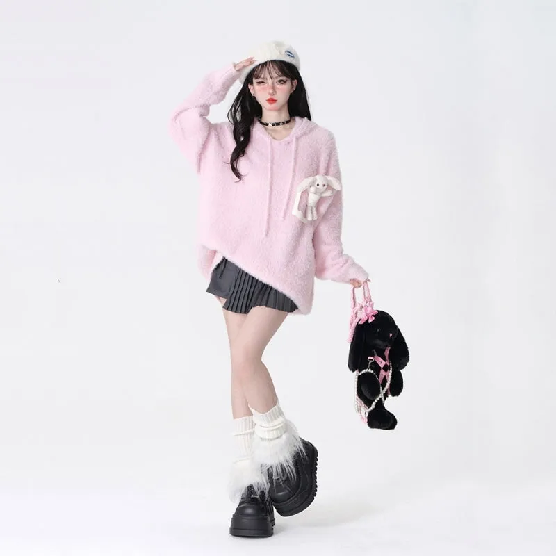 Sweet Lazy Style Pink Hooded Sweater