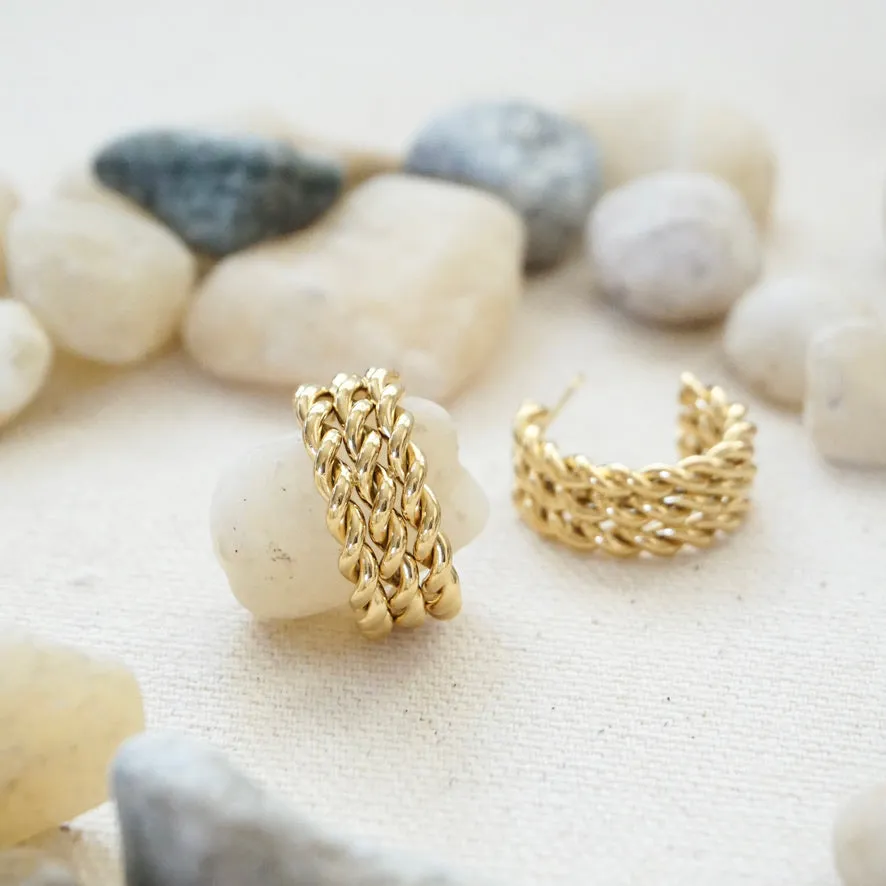 Triple Twist Gold Hoop Earrings