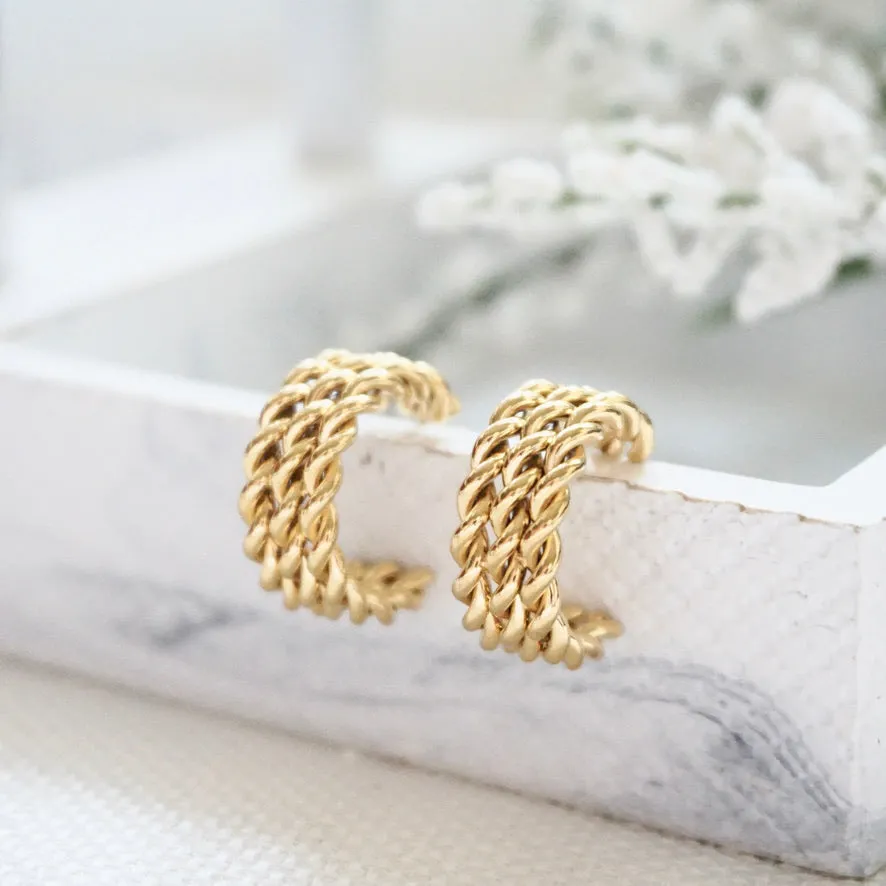 Triple Twist Gold Hoop Earrings