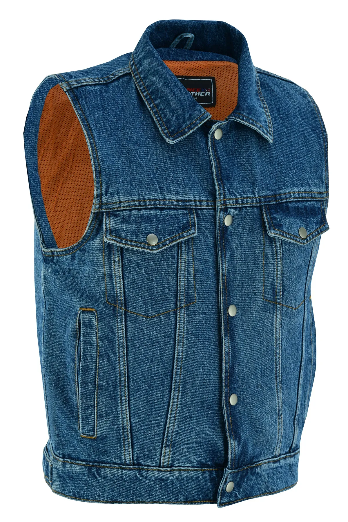 VB917Bl Men's Blue Denim Vest with Collar