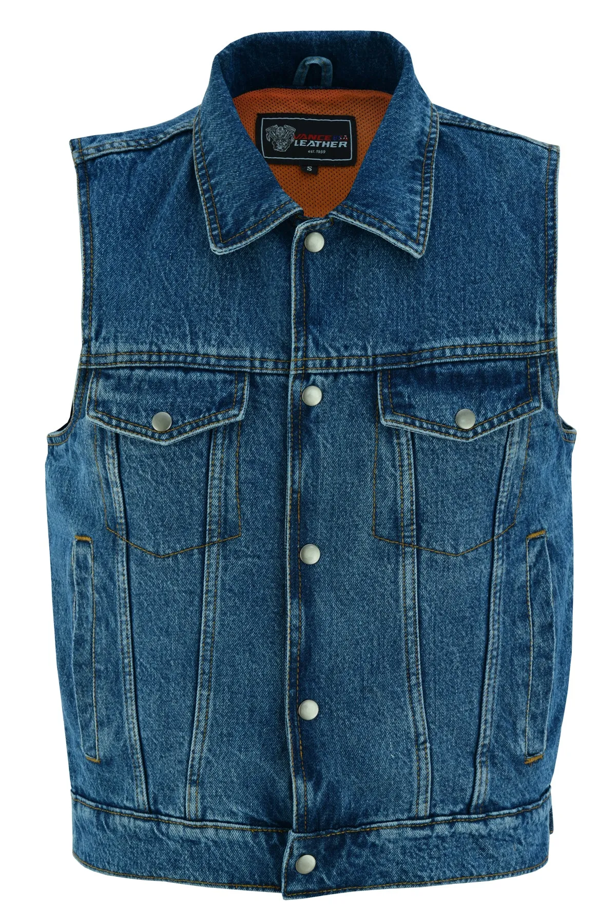 VB917Bl Men's Blue Denim Vest with Collar