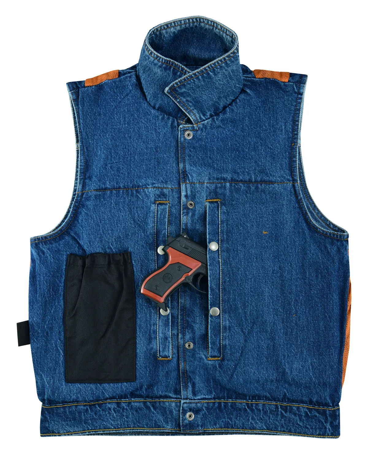 VB917Bl Men's Blue Denim Vest with Collar