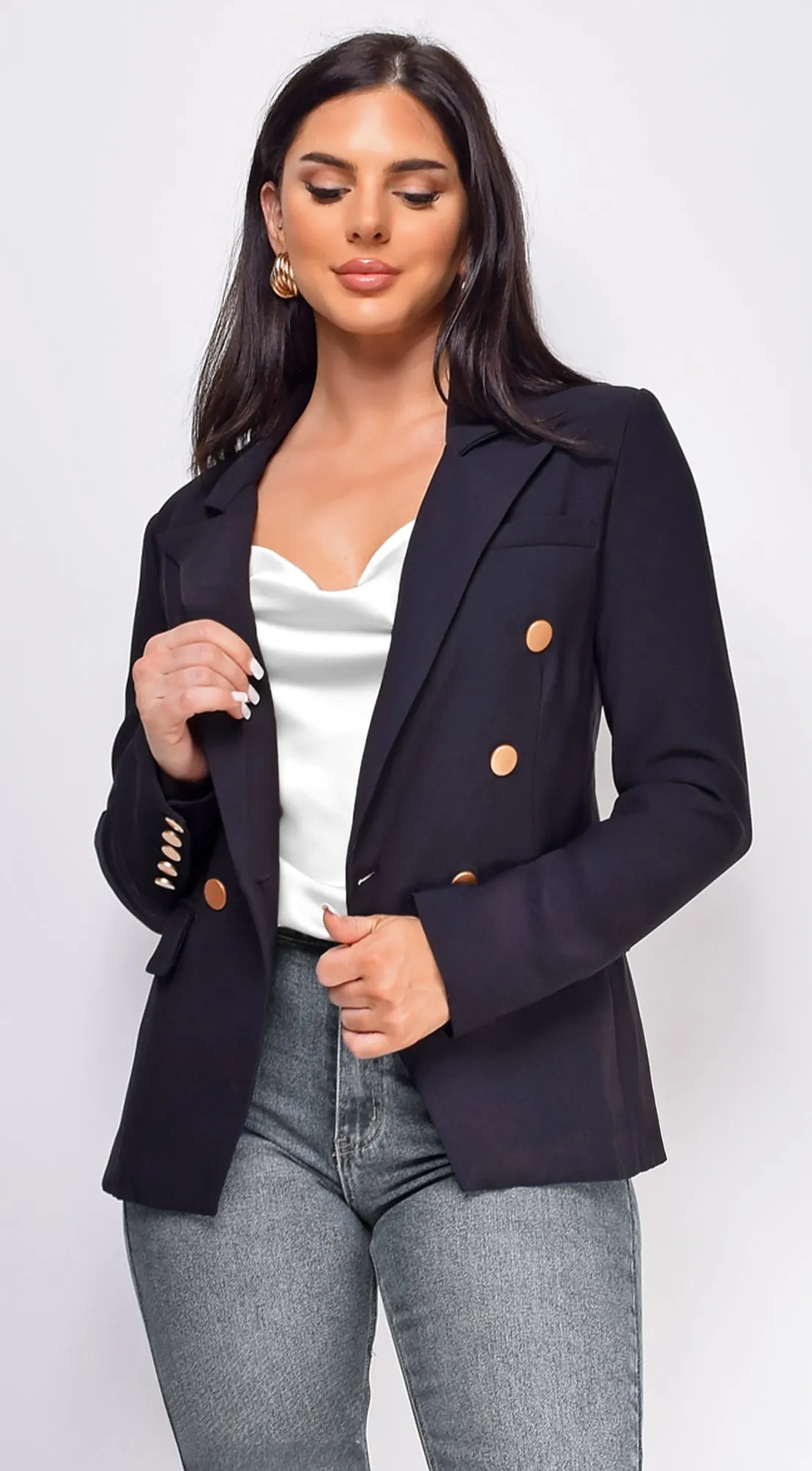 Viva Black Gold Button Blazer Jacket
