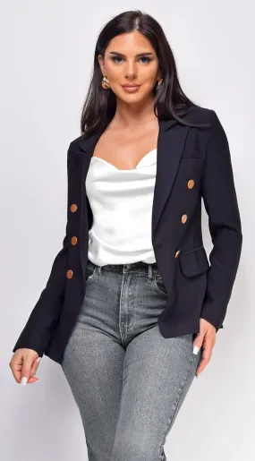 Viva Black Gold Button Blazer Jacket