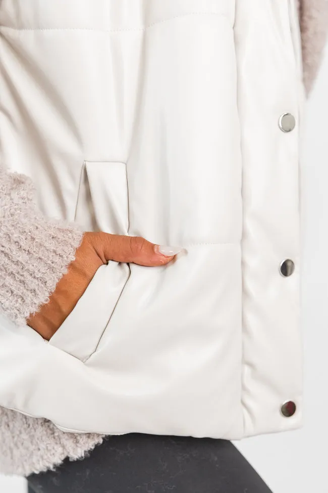 Wilder Days Cream Faux Leather Puffer Vest SALE