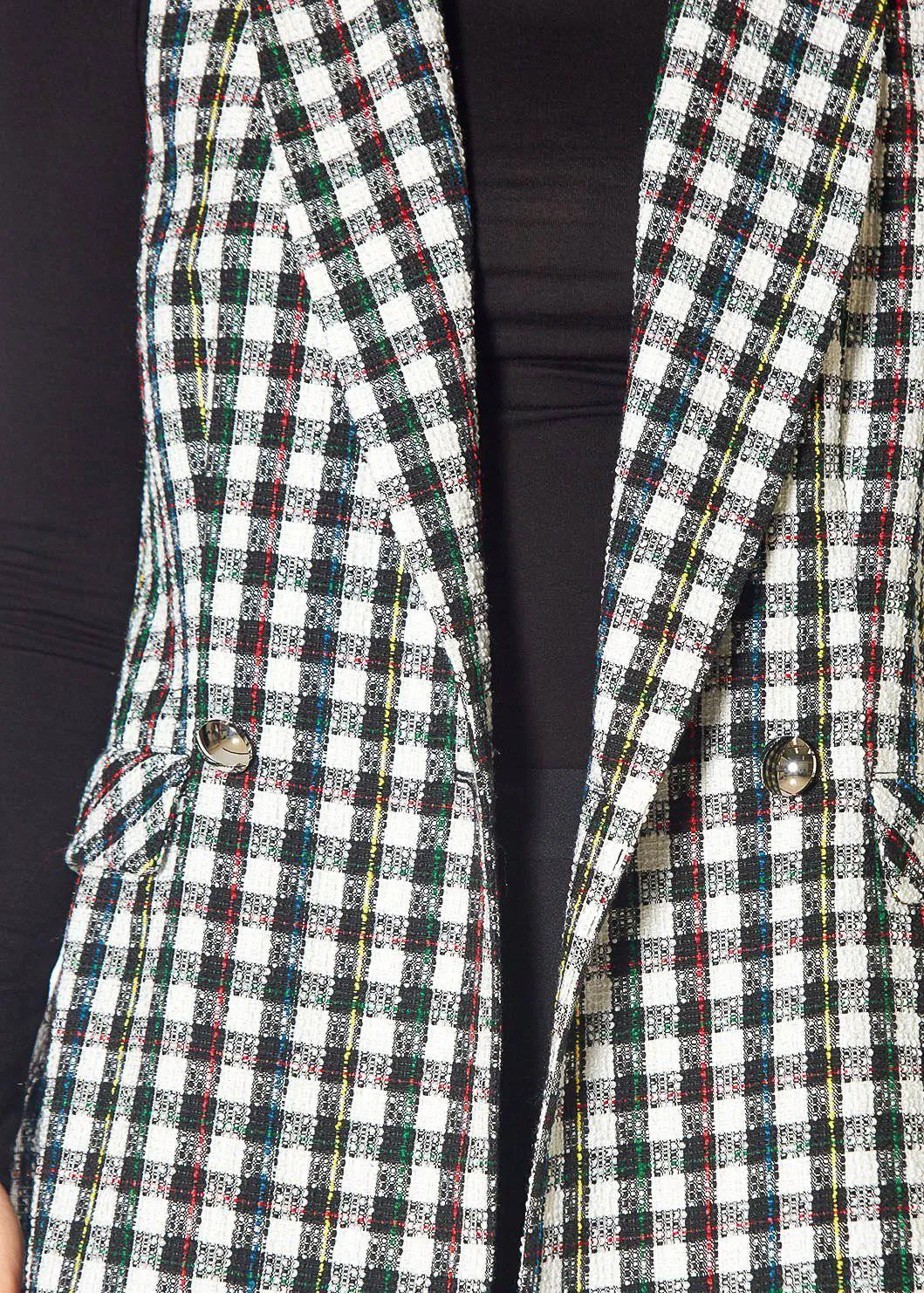 Women's Boucle Longline Vest in Black Plaid
