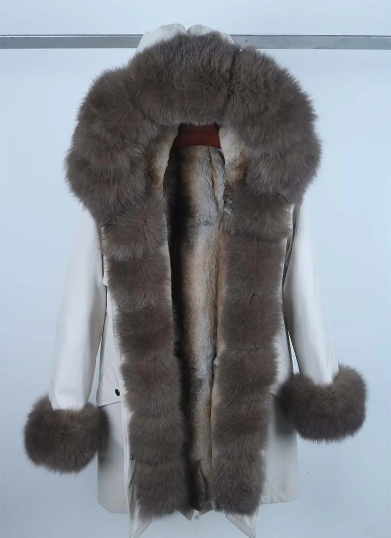 Women's Winter Casual Warm Waterproof Parka With Rabbit Fur