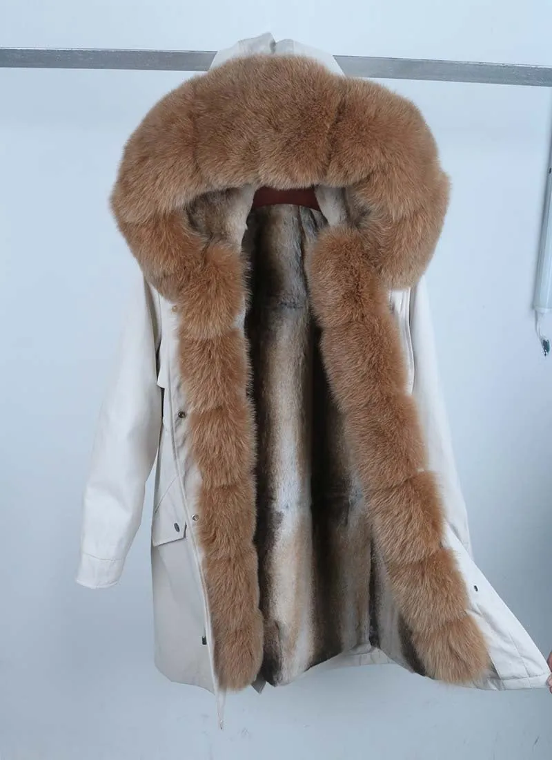 Women's Winter Casual Warm Waterproof Parka With Rabbit Fur
