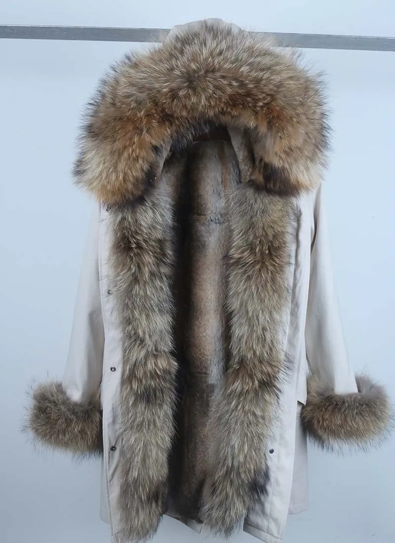 Women's Winter Casual Warm Waterproof Parka With Rabbit Fur