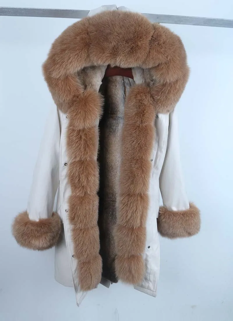 Women's Winter Casual Warm Waterproof Parka With Rabbit Fur