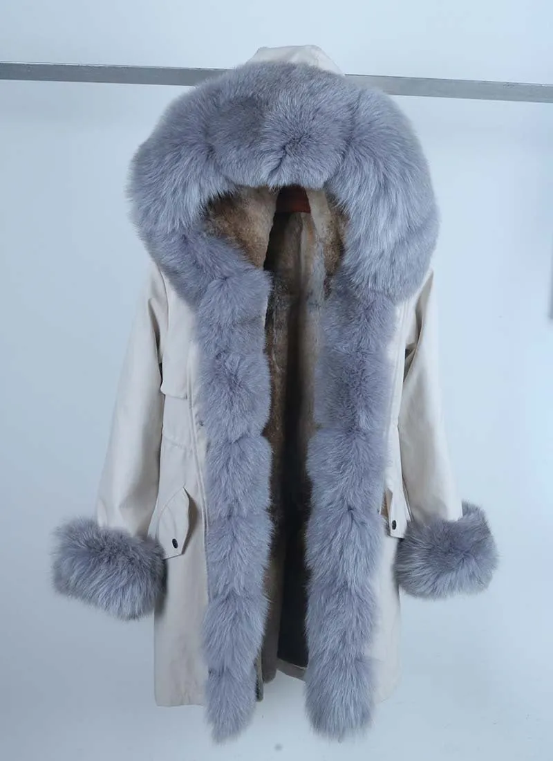 Women's Winter Casual Warm Waterproof Parka With Rabbit Fur