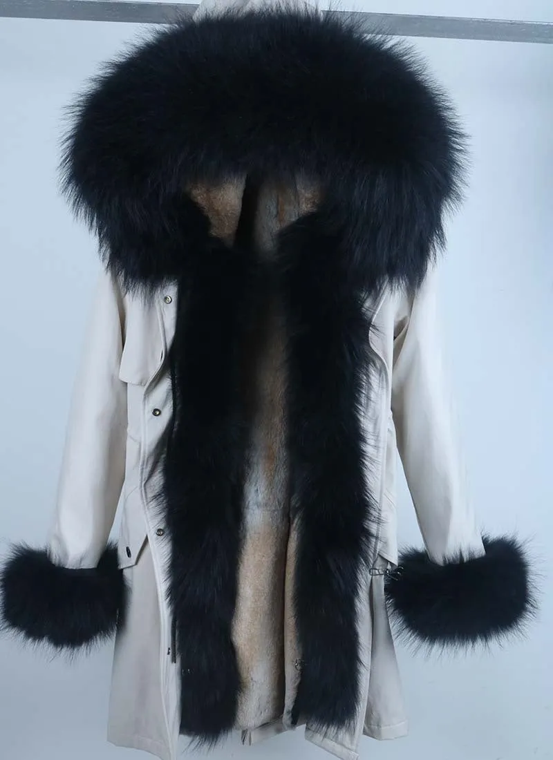 Women's Winter Casual Warm Waterproof Parka With Rabbit Fur