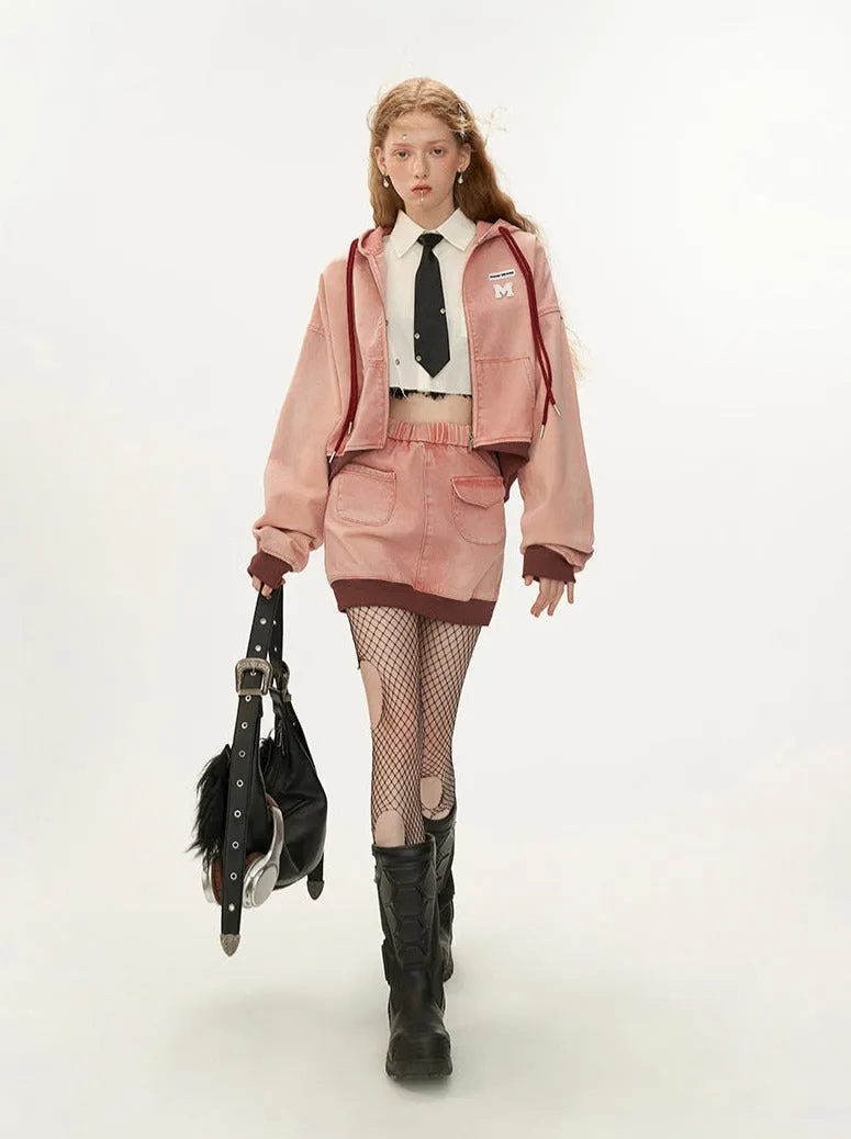 Zip Hoodie Y2K Short Hooded Casual   Skirt