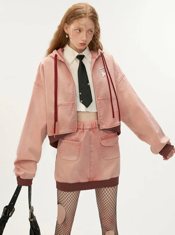 Zip Hoodie Y2K Short Hooded Casual   Skirt