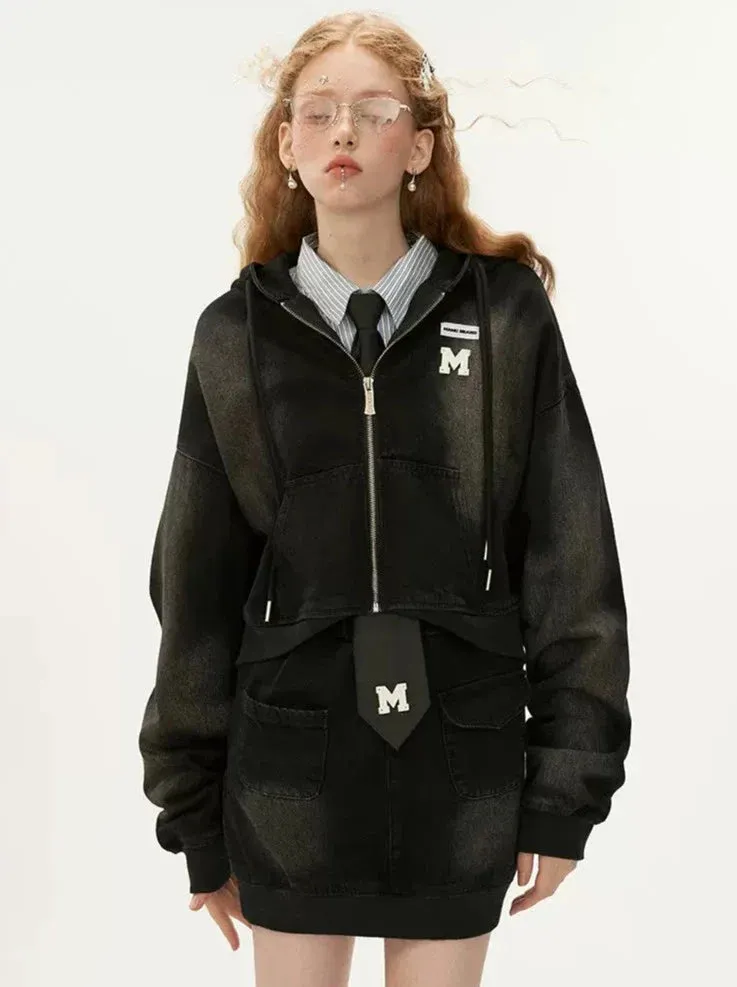 Zip Hoodie Y2K Short Hooded Casual   Skirt